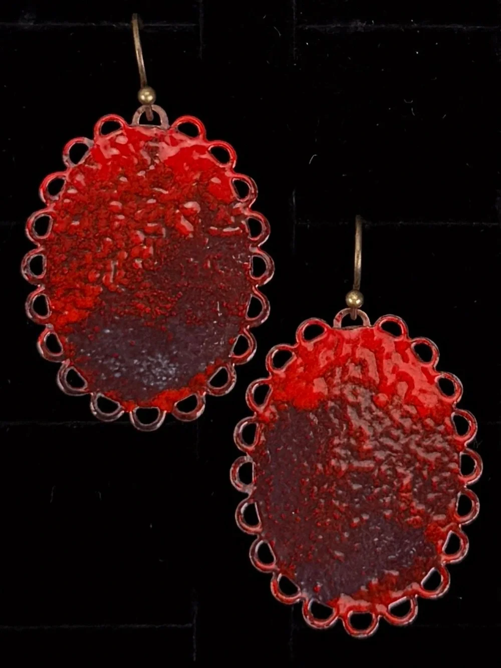 Vintage red and black bohemian chic costume pierced earrings
